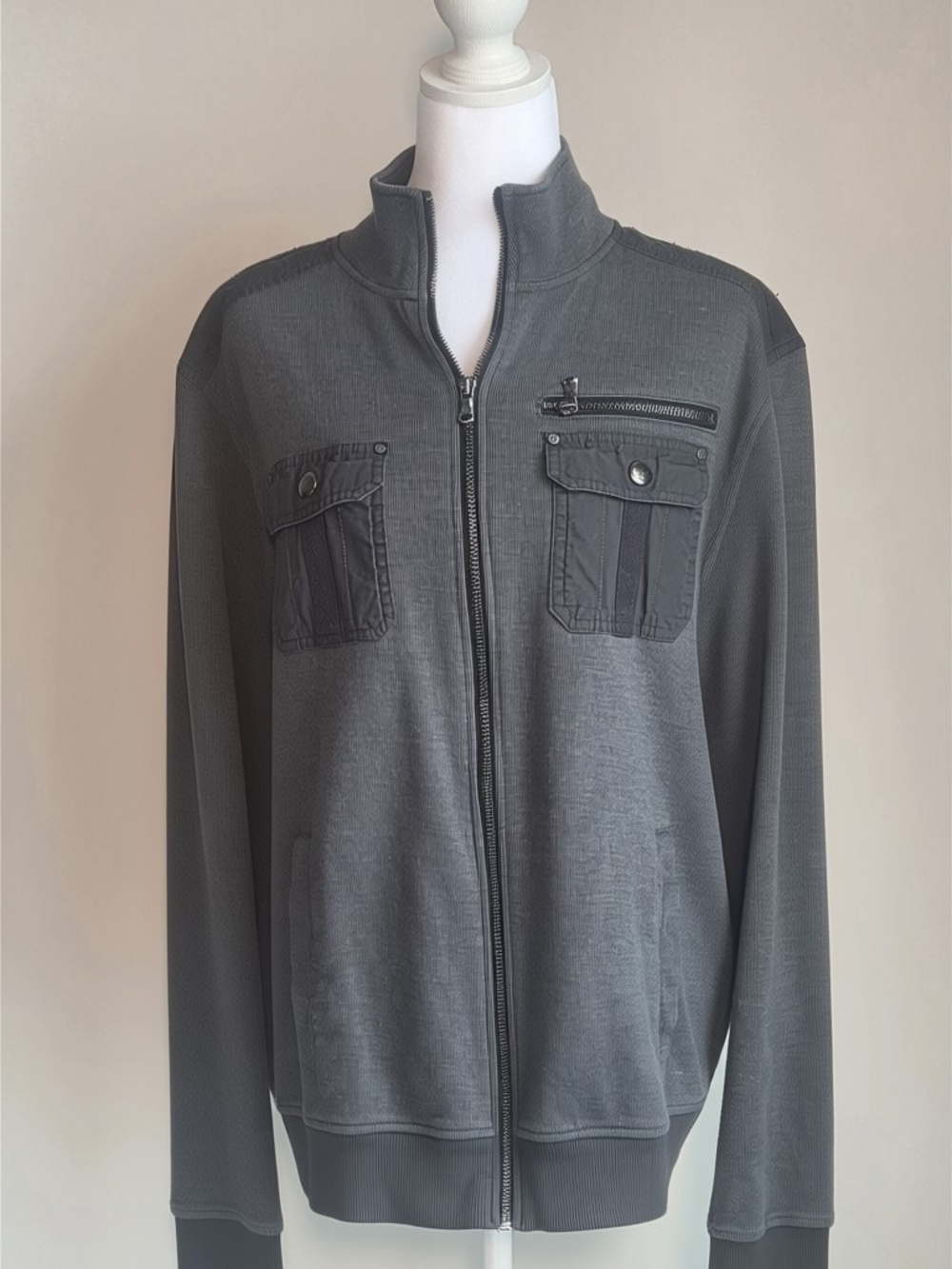 Rock & Republic Men's Charcoal Grey Zip-Up Sweater Jacket
